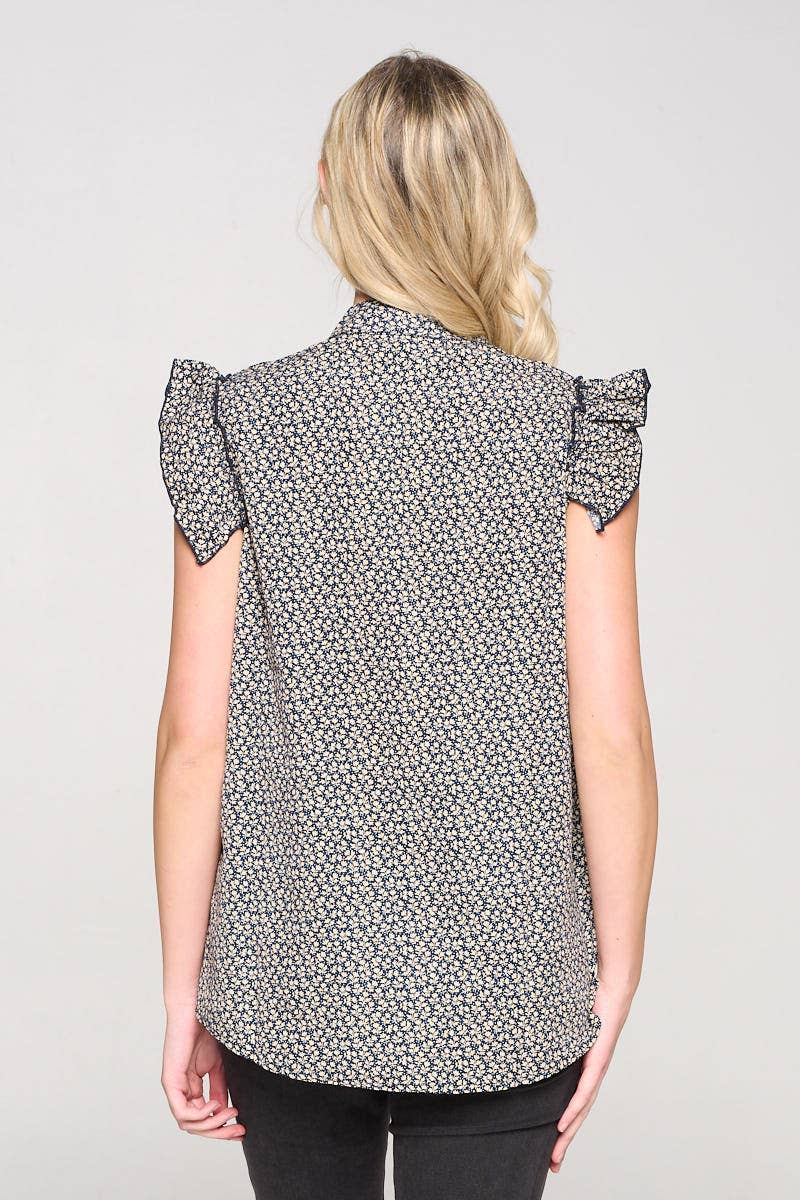 Tiny Floral Print Ruffled Sleeves Blouse