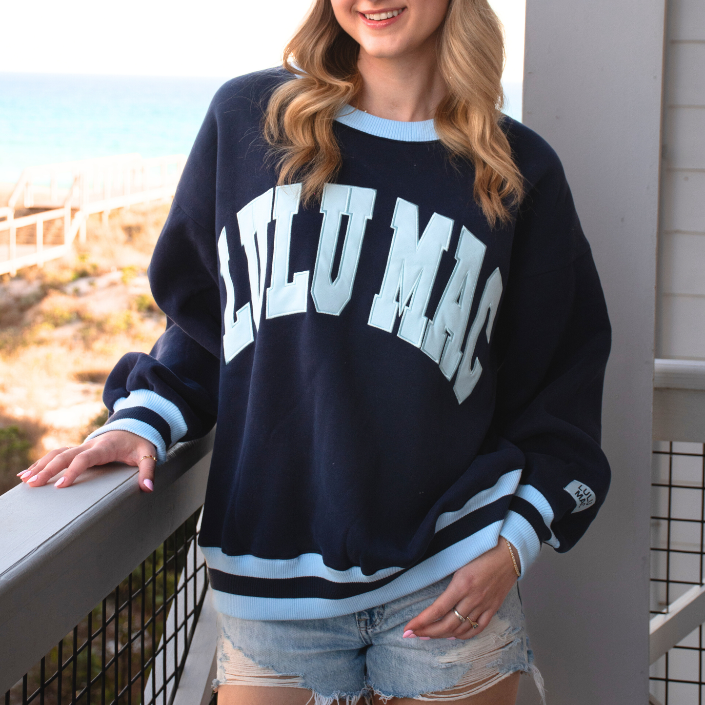 Lulu Mac Social Society Navy/Light Blue Stitch