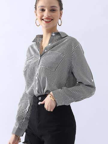 Striped Button Down Long Sleeve Collared Shirts