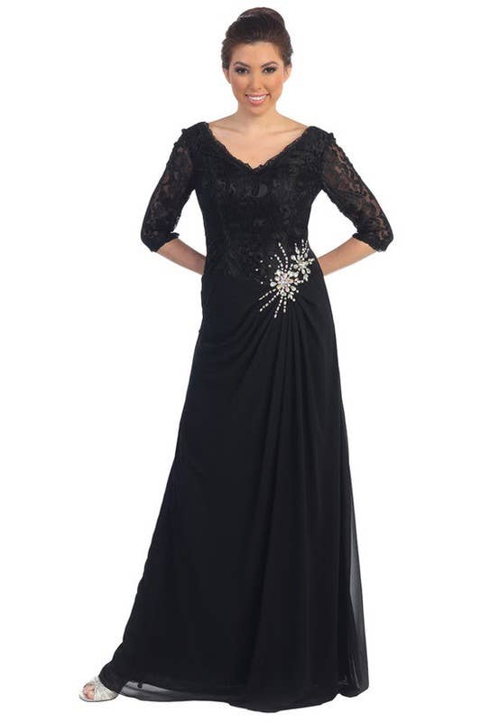 Three-Quarter Sleeve V-Neck Bridesmaid Dress ~ Medium