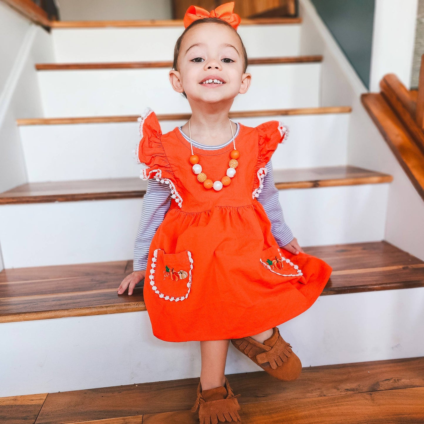 Girls Orange Fall Dress