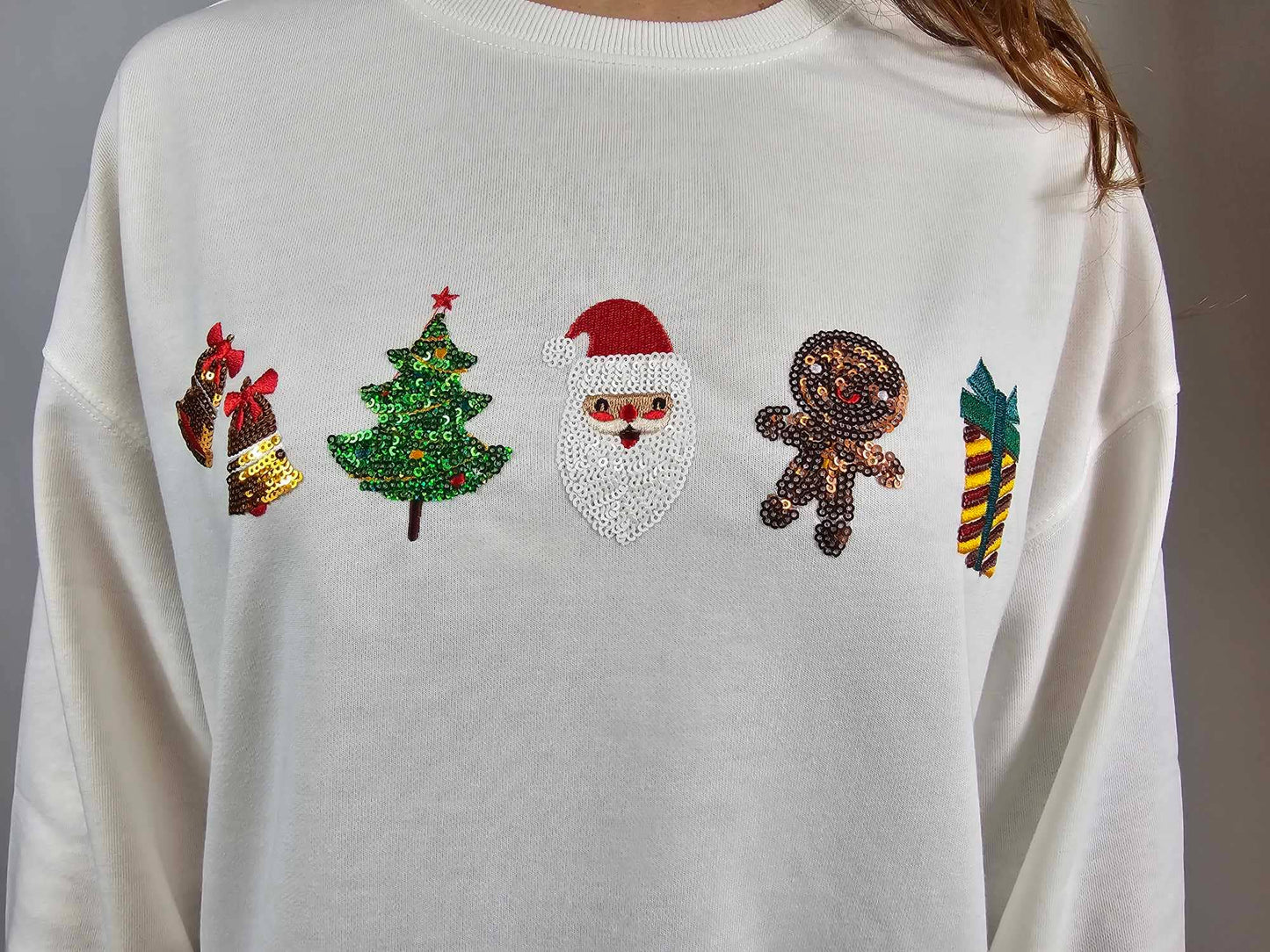 Sequin Santa Christmas LS Crop Tee