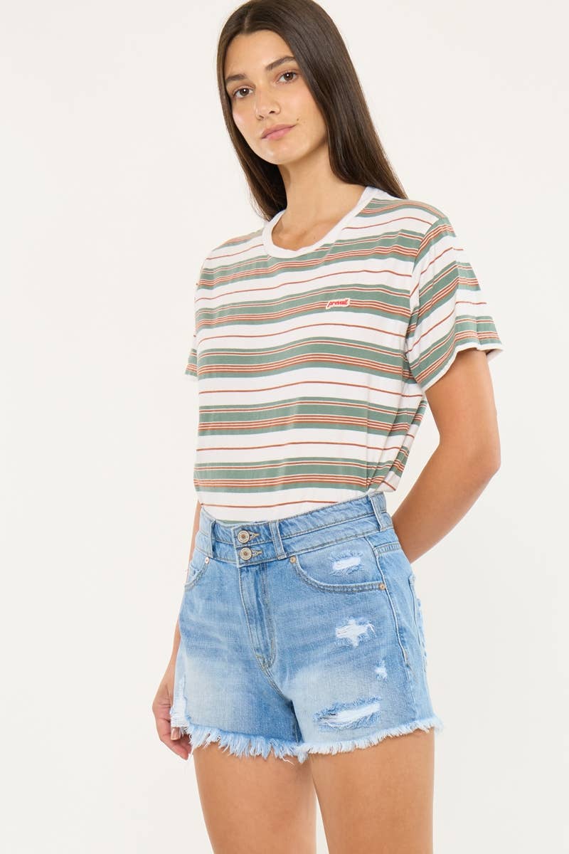 HIGH RISE DOUBLE WAISTBAND MOM SHORTS ~ KanCan