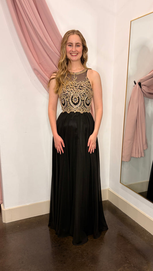 Black Illusion Halter Neckline and A-Line Skirt ~ XS