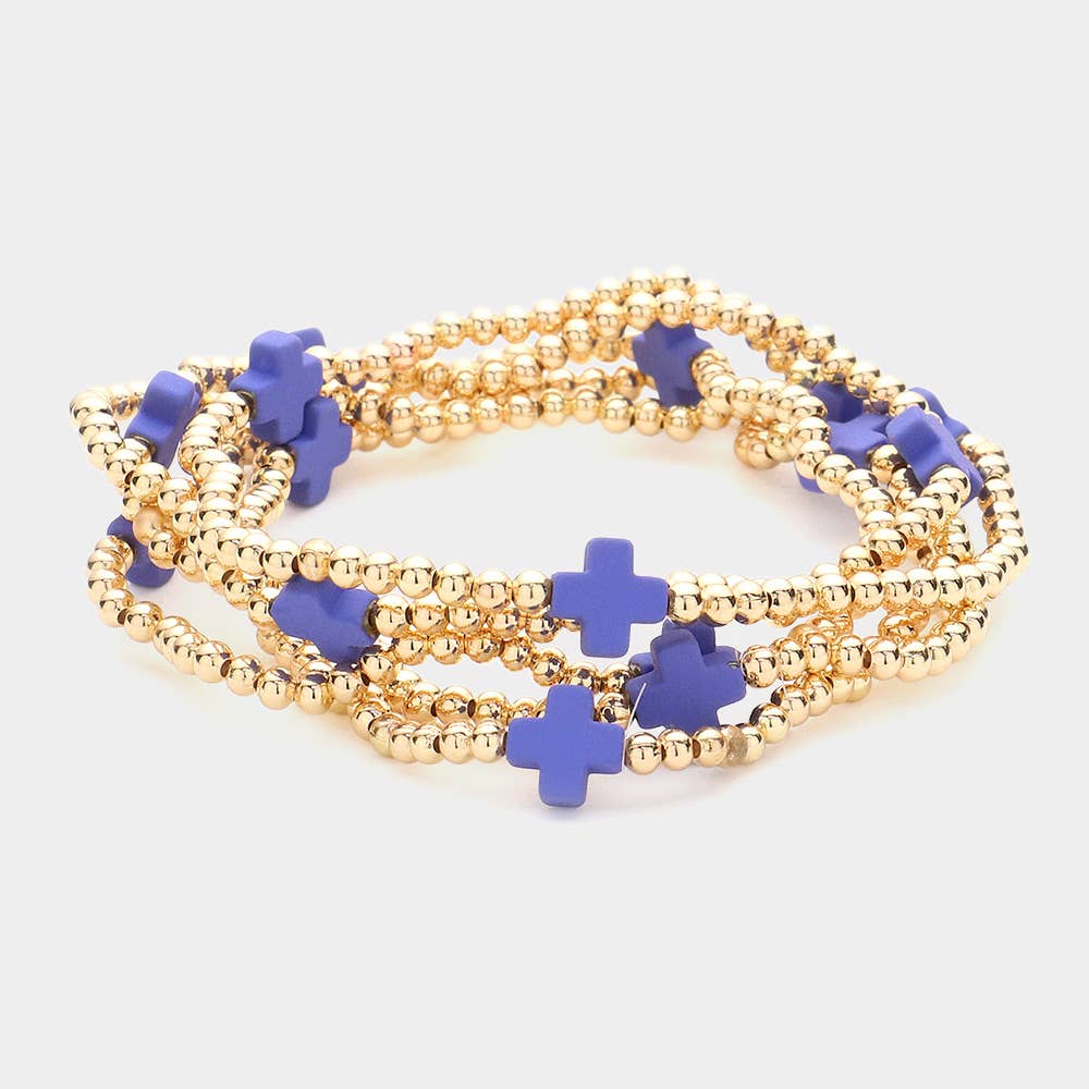 5PCS - Cross Pointed Metal Ball Beaded Bracelet
