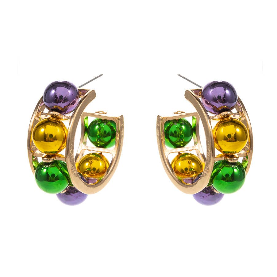 Mardi Gras Metal Ball Pointed Hoop Earrings