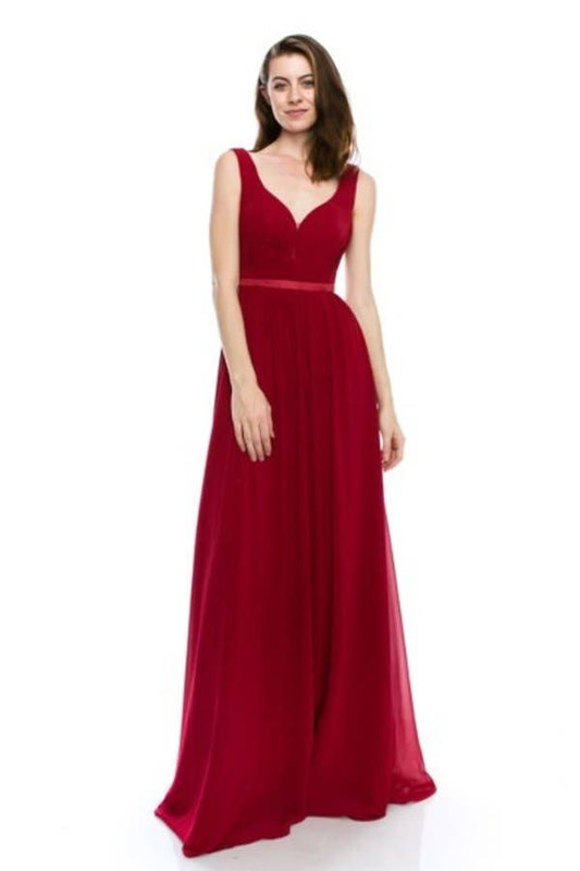 Floor Length Chiffon Dress With Pleated Accents ~ Size Large