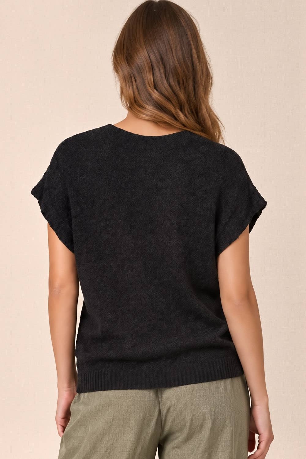 Black Button Down Solid Knit Sweater Top