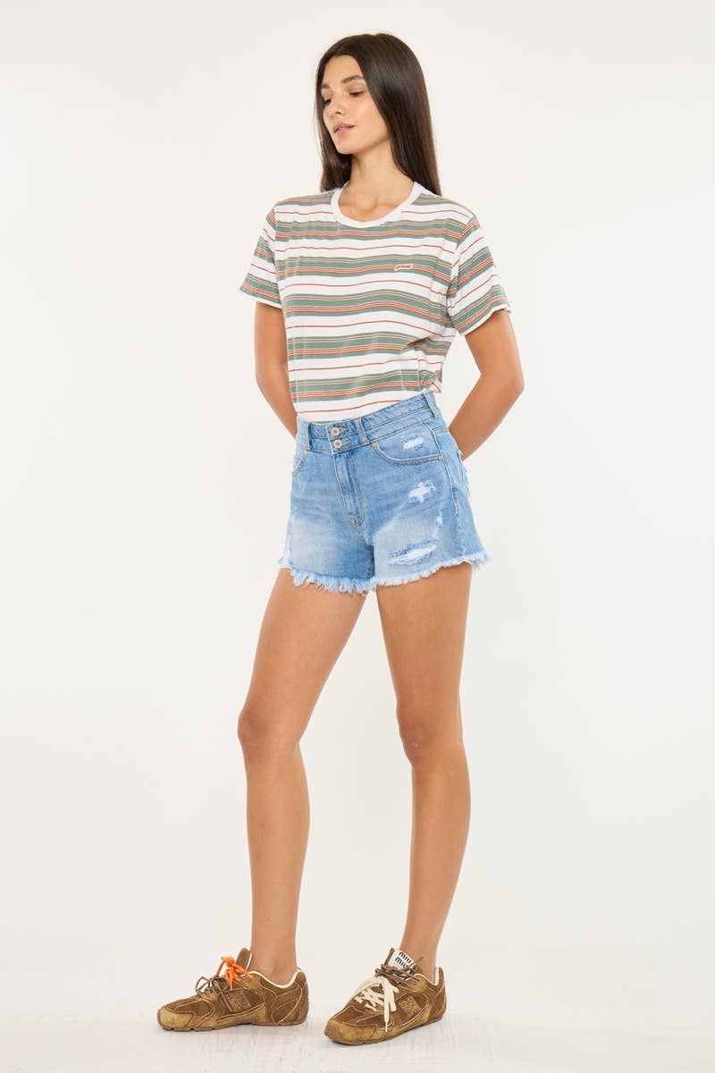 HIGH RISE DOUBLE WAISTBAND MOM SHORTS ~ KanCan