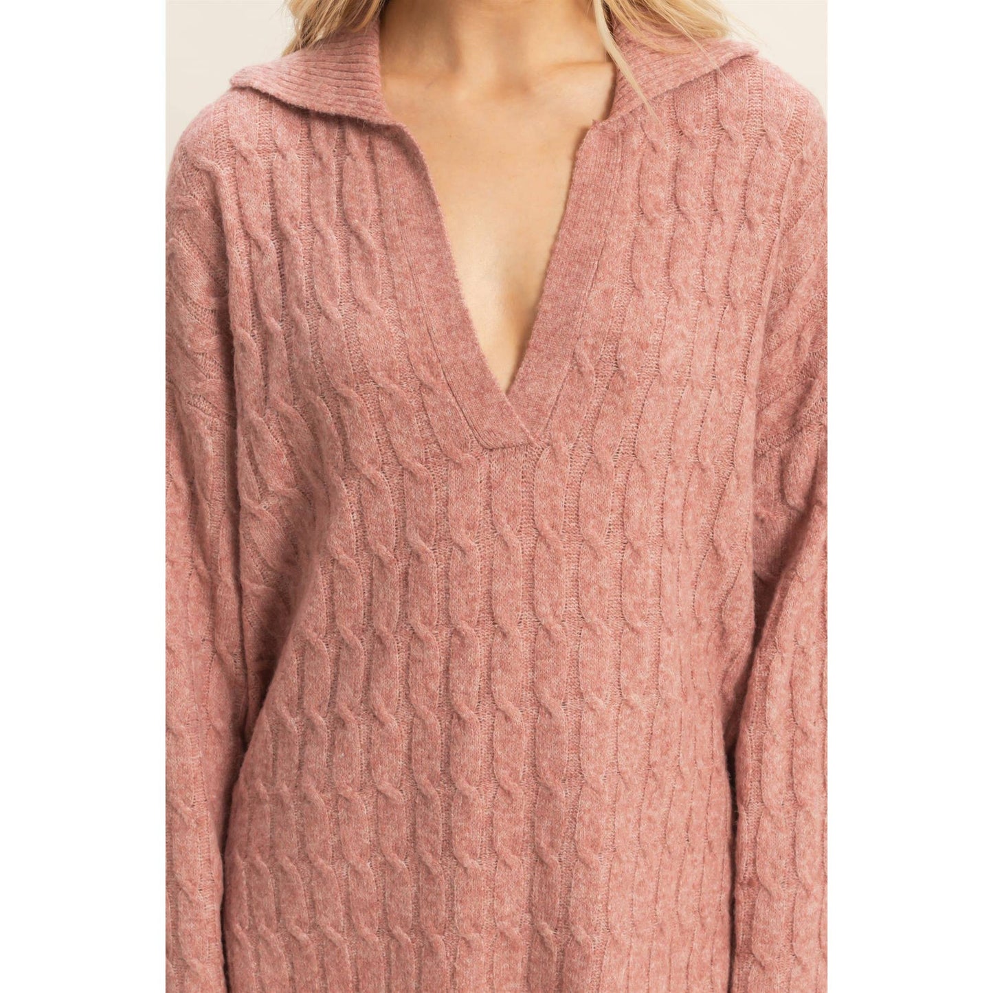 Collared Cable Sweater With Slits