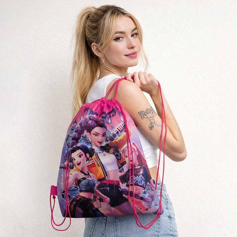 Kpop Demon Hunters Character Printed Drawstring Backpack Bags