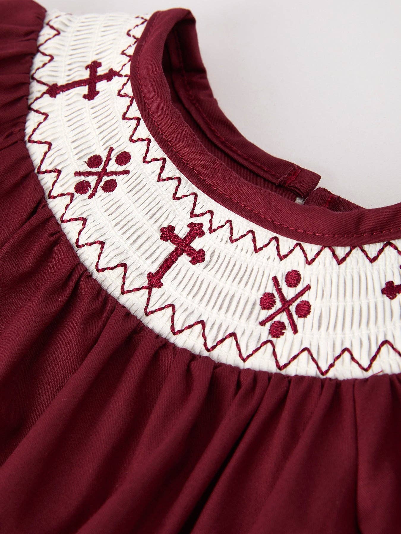 Dark Red Smocked Bishop Girls Bubble