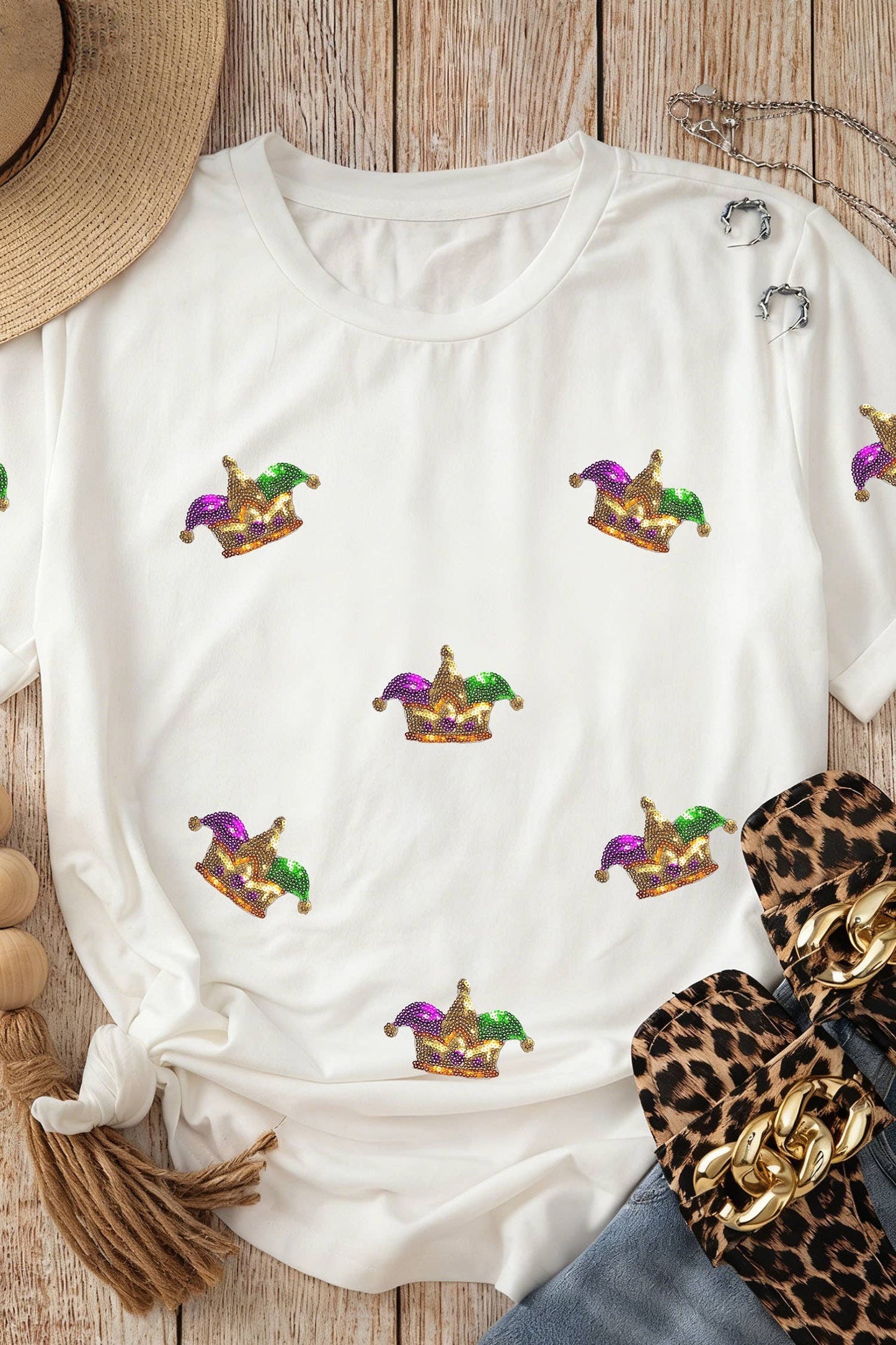 Sequin Mardi Gras King Graphic Short Sleeve Tee