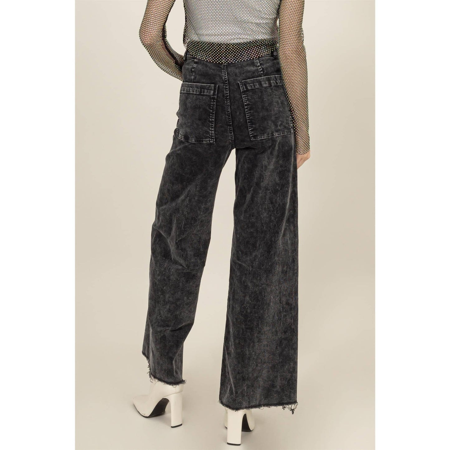 WASHED CORDUROY FLARE LEG PANTS