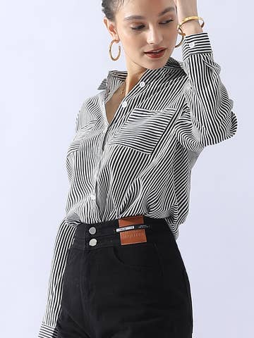 Striped Button Down Long Sleeve Collared Shirts
