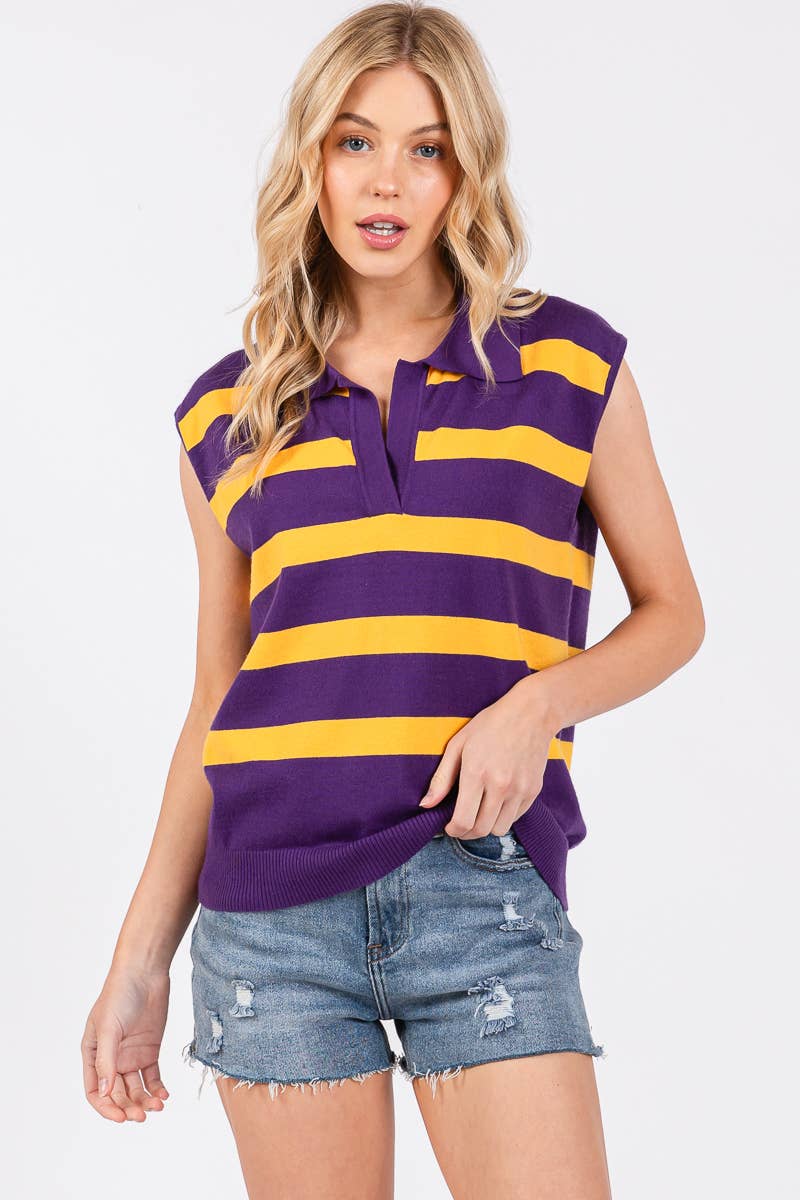 STRIPED SLEEVELESS SWEATER TOP