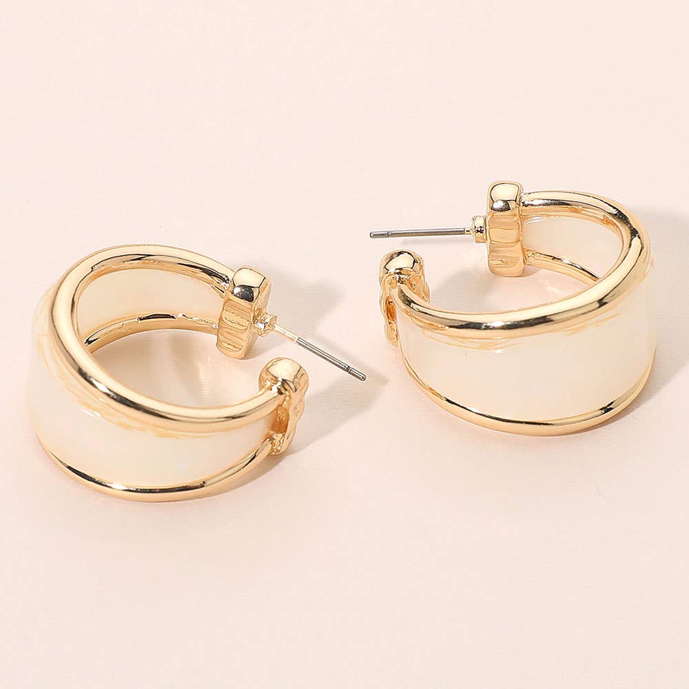 Modern Wide Marbled Resin Hoop Earrings