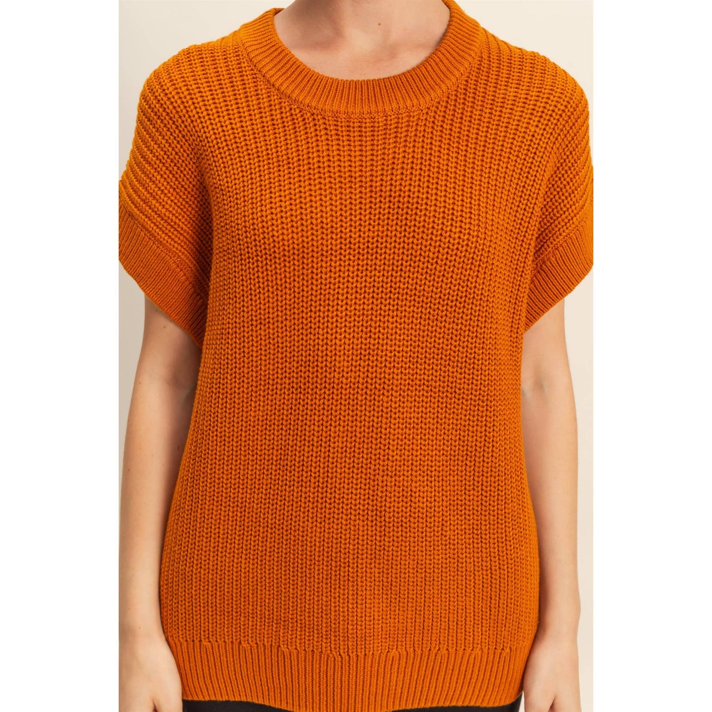 Short Sleeve Oversized Casual Sweater ~ Caramel