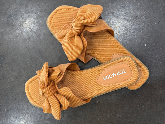ZAIN-1 RIBBON DECOR BAND SANDAL: TAN DENIM