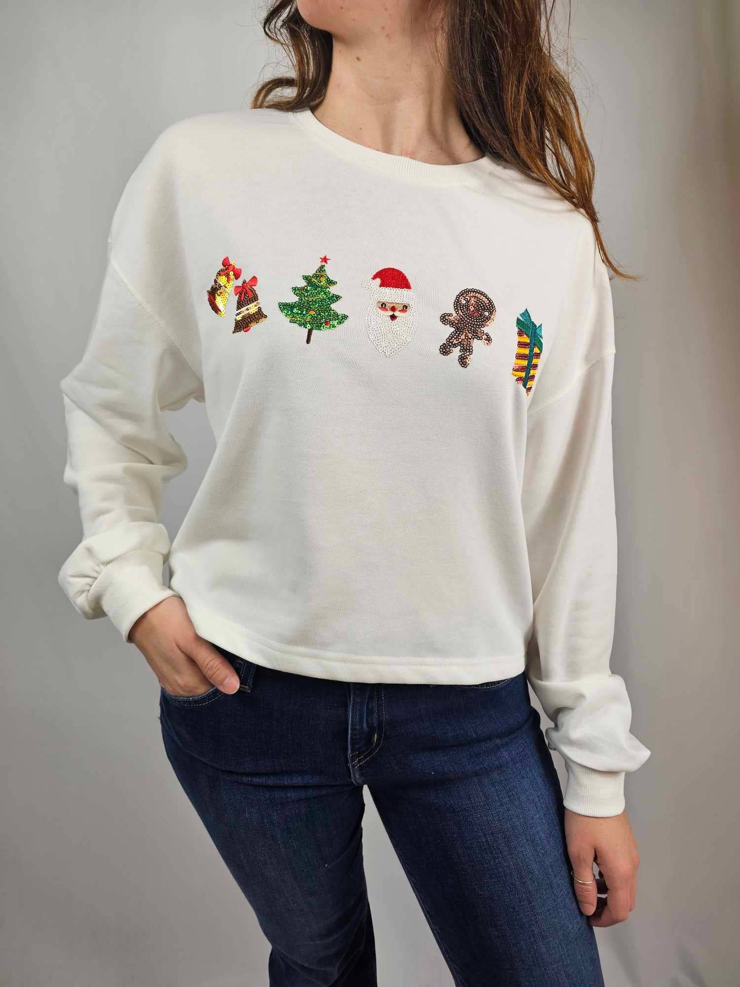 Sequin Santa Christmas LS Crop Tee