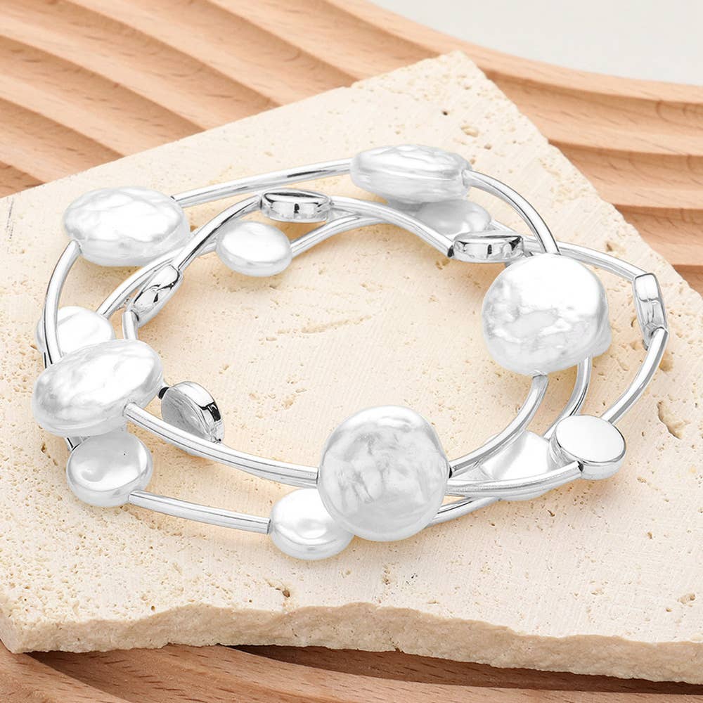 3PCS - Natural Pearl Disc Pointed Stretch Multi Bracelets