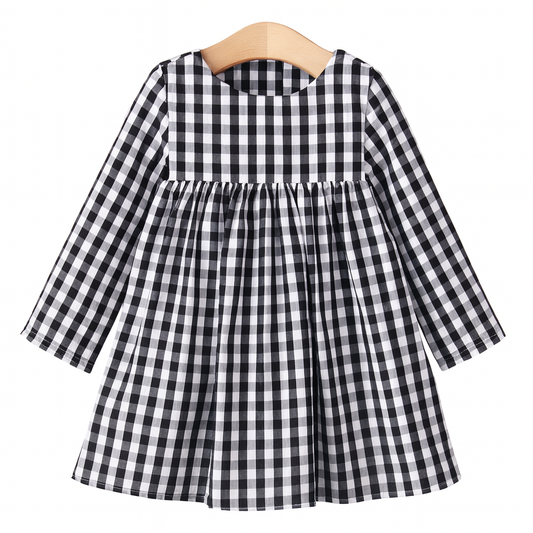 Black & White Gingham Cotton Little Girl Dress