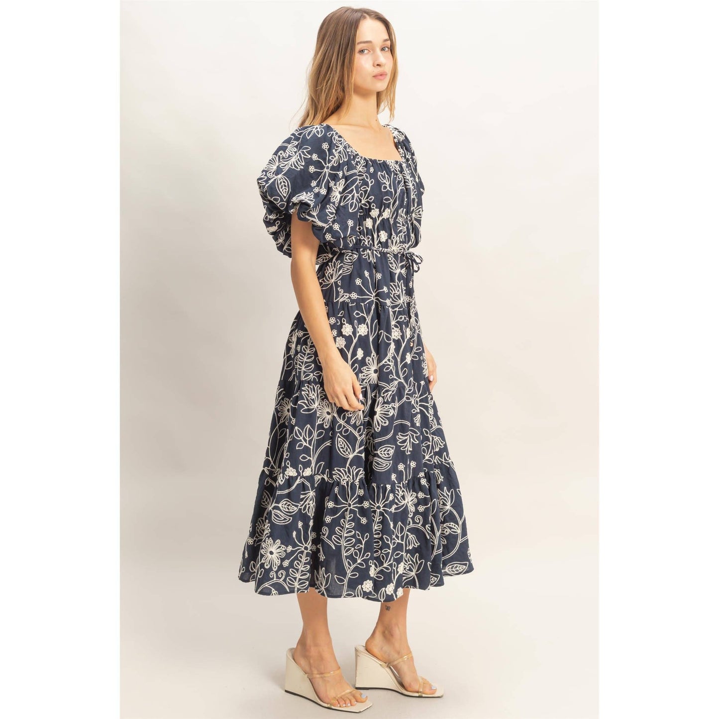 Floral Puff Sleeve Midi Dress
