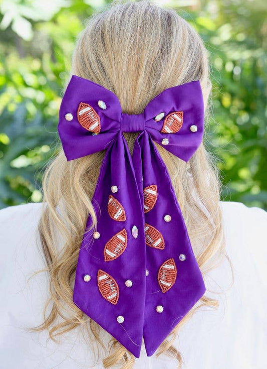 Hutson Beaded Football Bow PURPLE