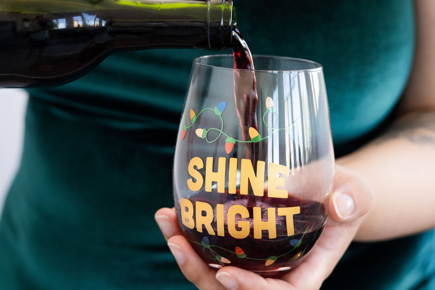 Festive Shine Bright Christmas Stemless Wine Glass