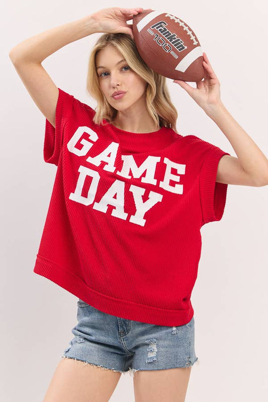 Game Day Ribbed Knit Top ~ Red