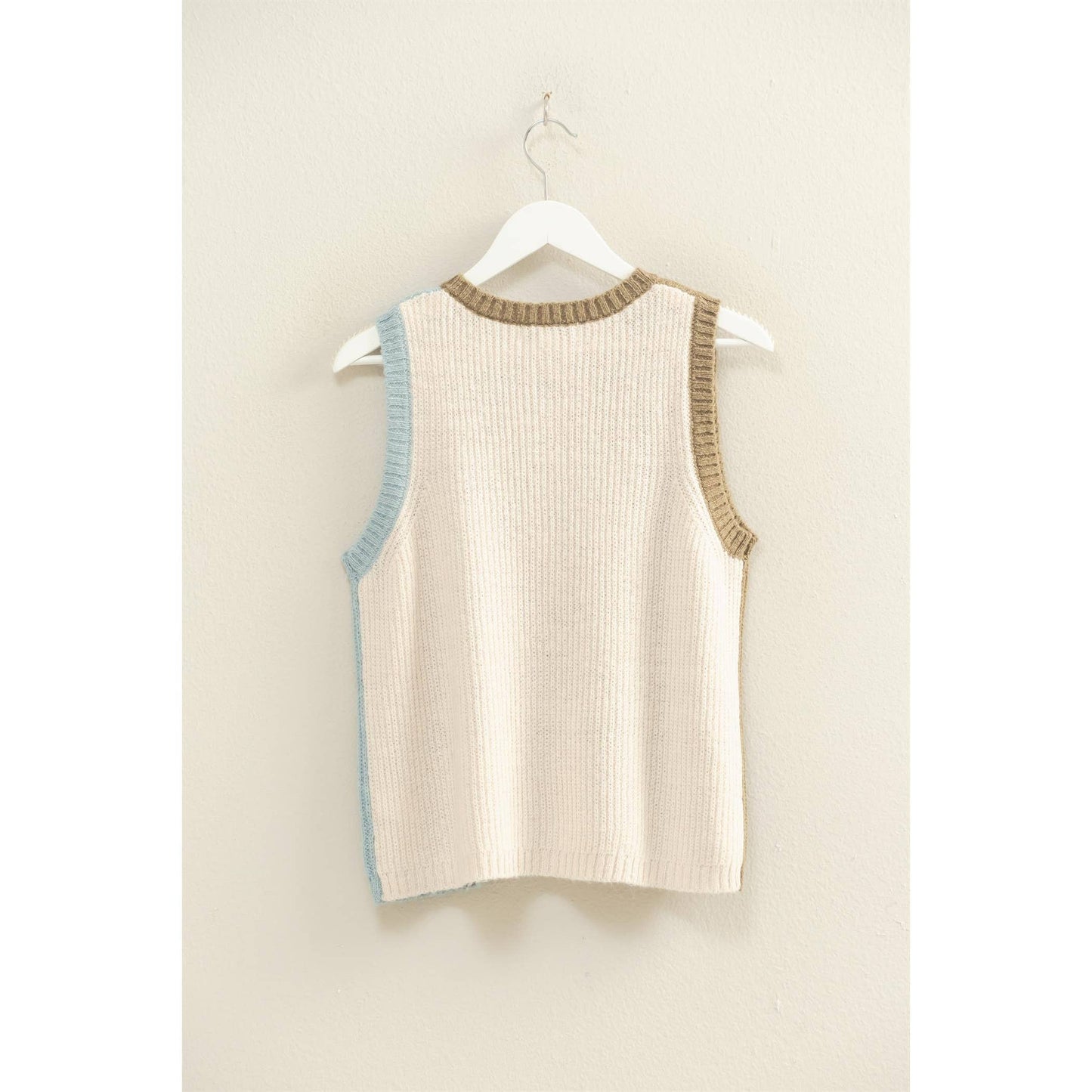 Color Block Button Down Sweater Vest