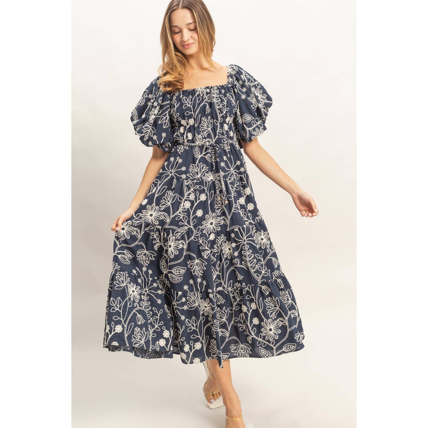 Floral Puff Sleeve Midi Dress