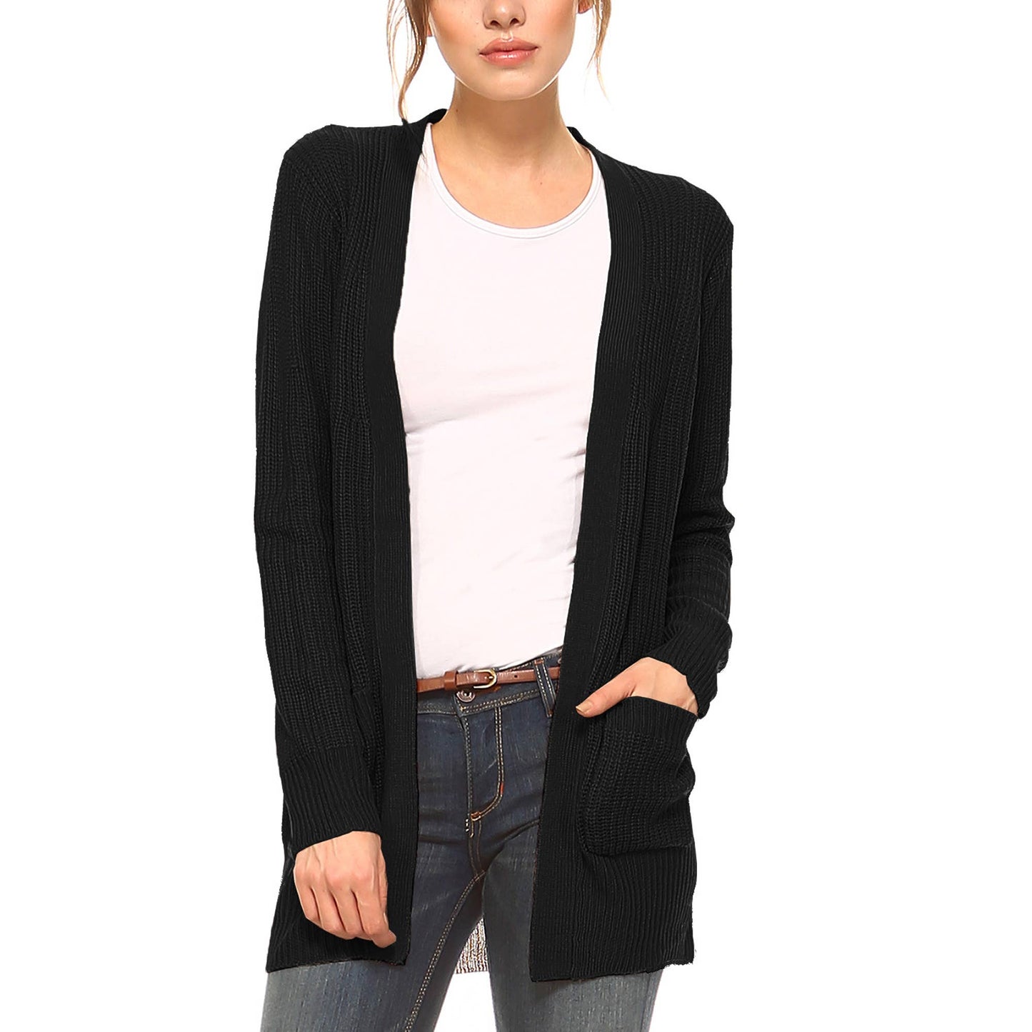 WOMENS OPEN FRONT LONG SLEEVE KNITTED CARDIGAN