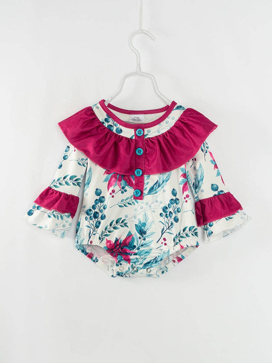 Christmas Flower Ruffle Baby Girl Romper