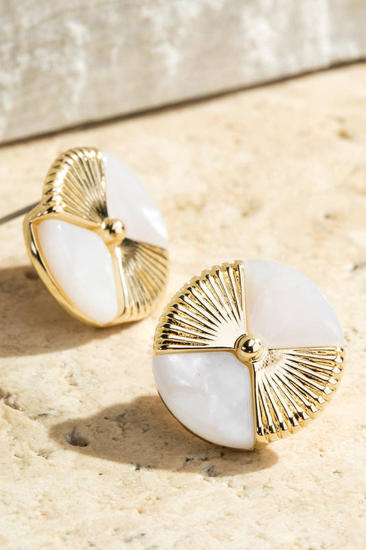 Celluloid Fan Circle Stud Earrings