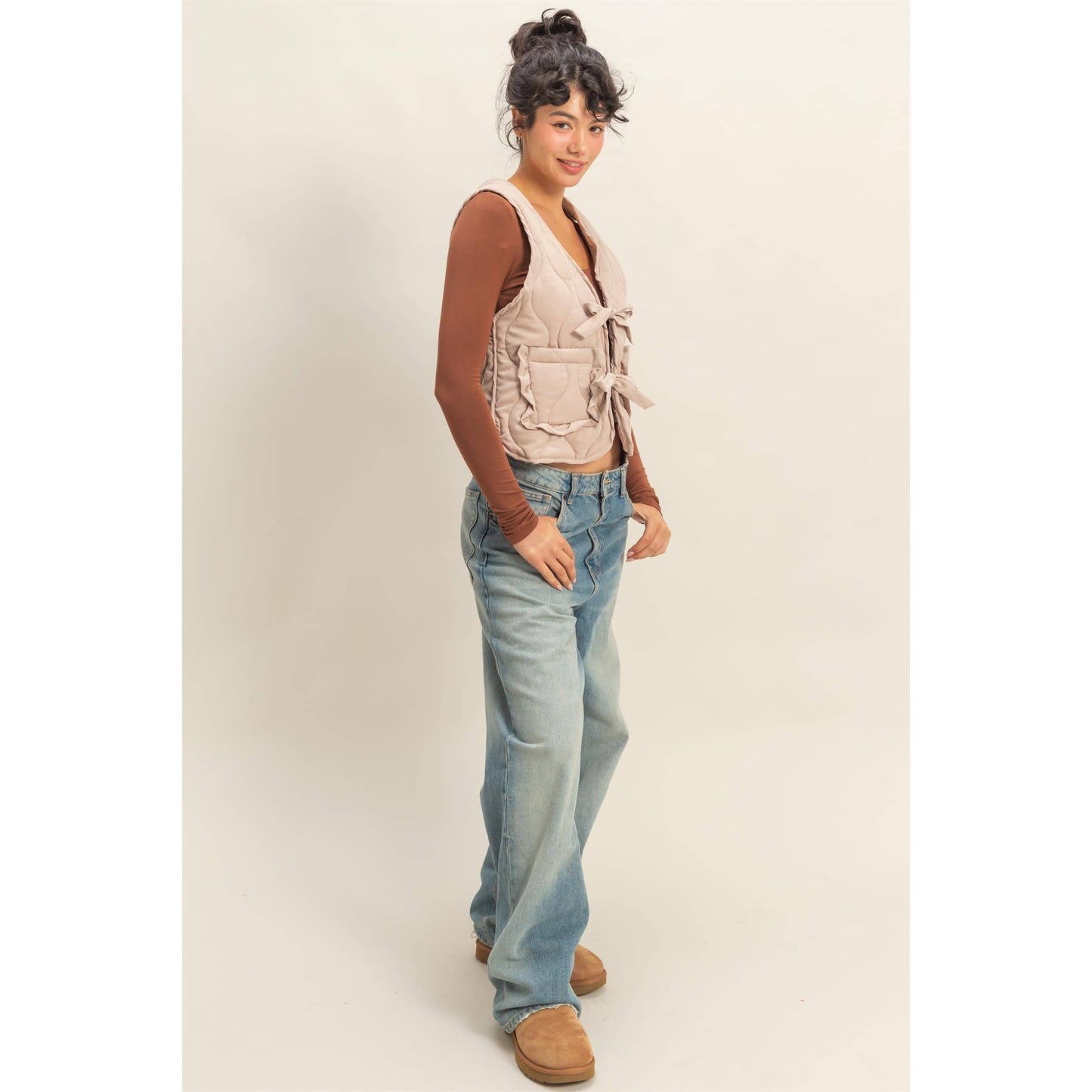 Quilted Vest With Tie-Front And Patch Pockets