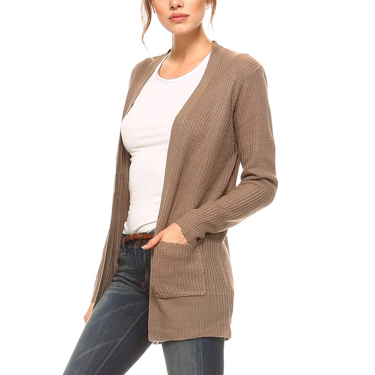 WOMENS OPEN FRONT LONG SLEEVE KNITTED CARDIGAN