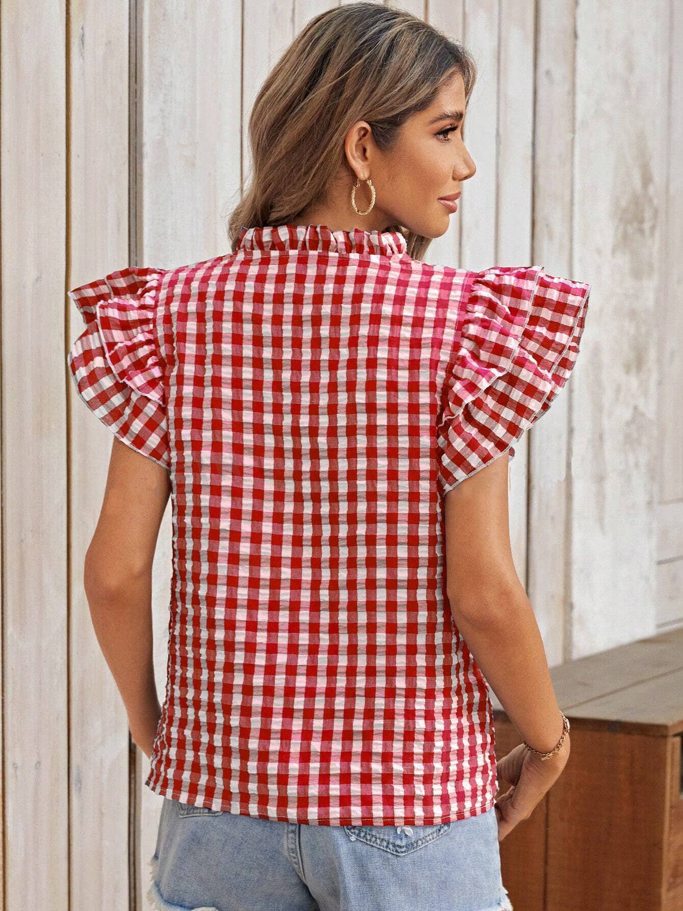 Double-layer ruffled edge patterned top (Multiple colors)