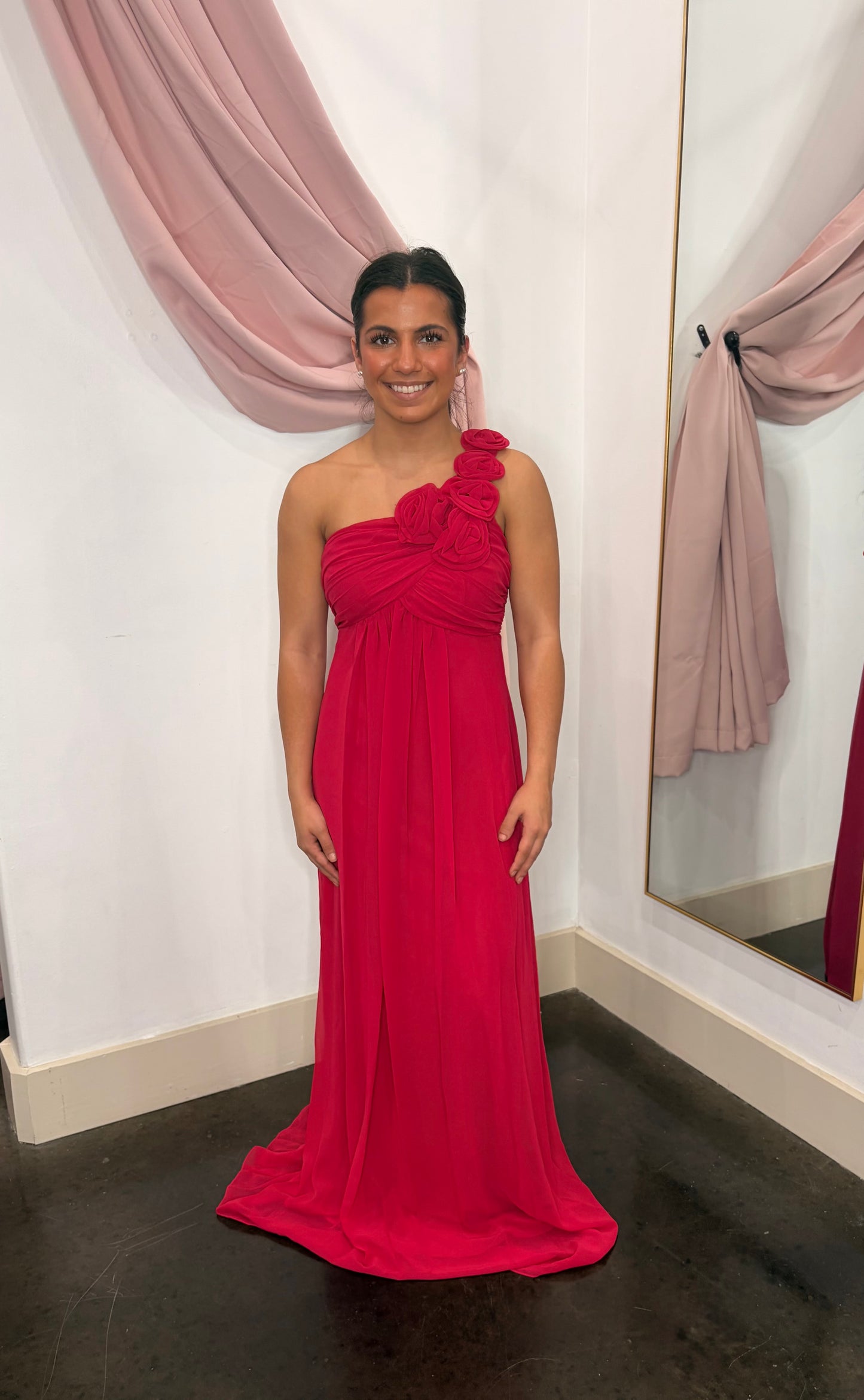 ONE SHOULDER WITH FLOWER FORMAL DRESS ~ Medium