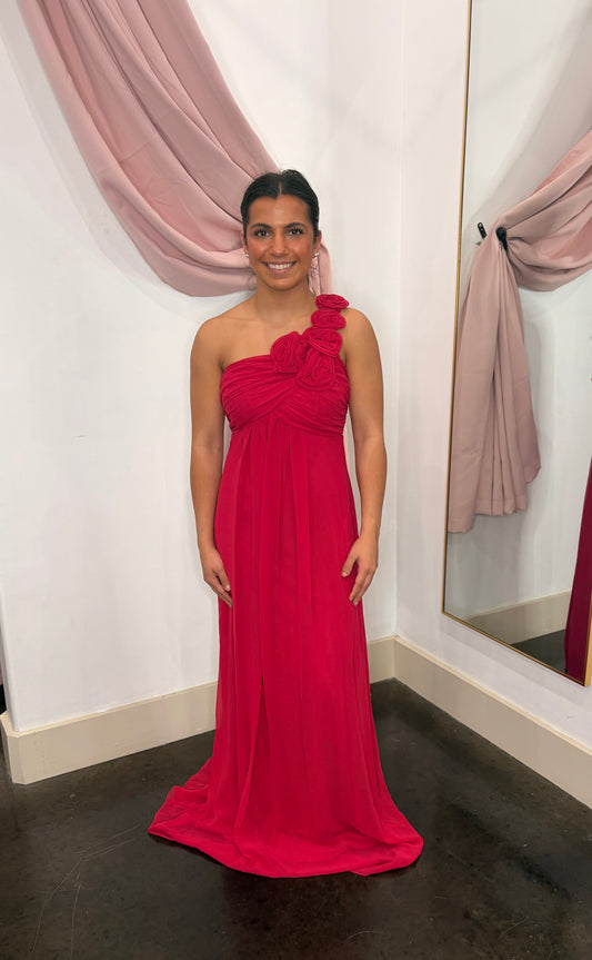 ONE SHOULDER WITH FLOWER FORMAL DRESS ~ Medium