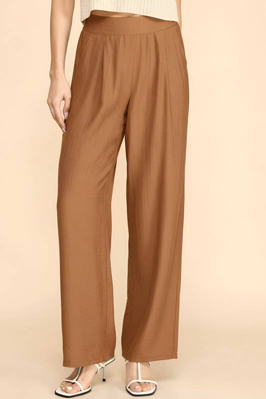 SILKY LELISI FLAT FRONT WAIST WIDE LEG PANTS ~ ESPRESSO