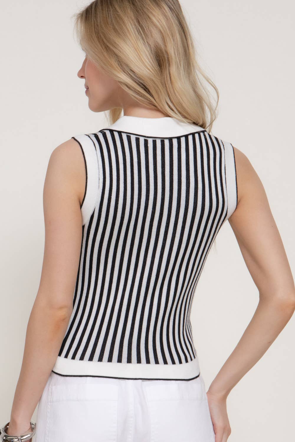 Sleeveless Vertical Striped Sweater Top (Multiple Colors)
