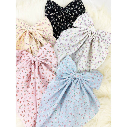Floral Print Long Tail Bow Clip