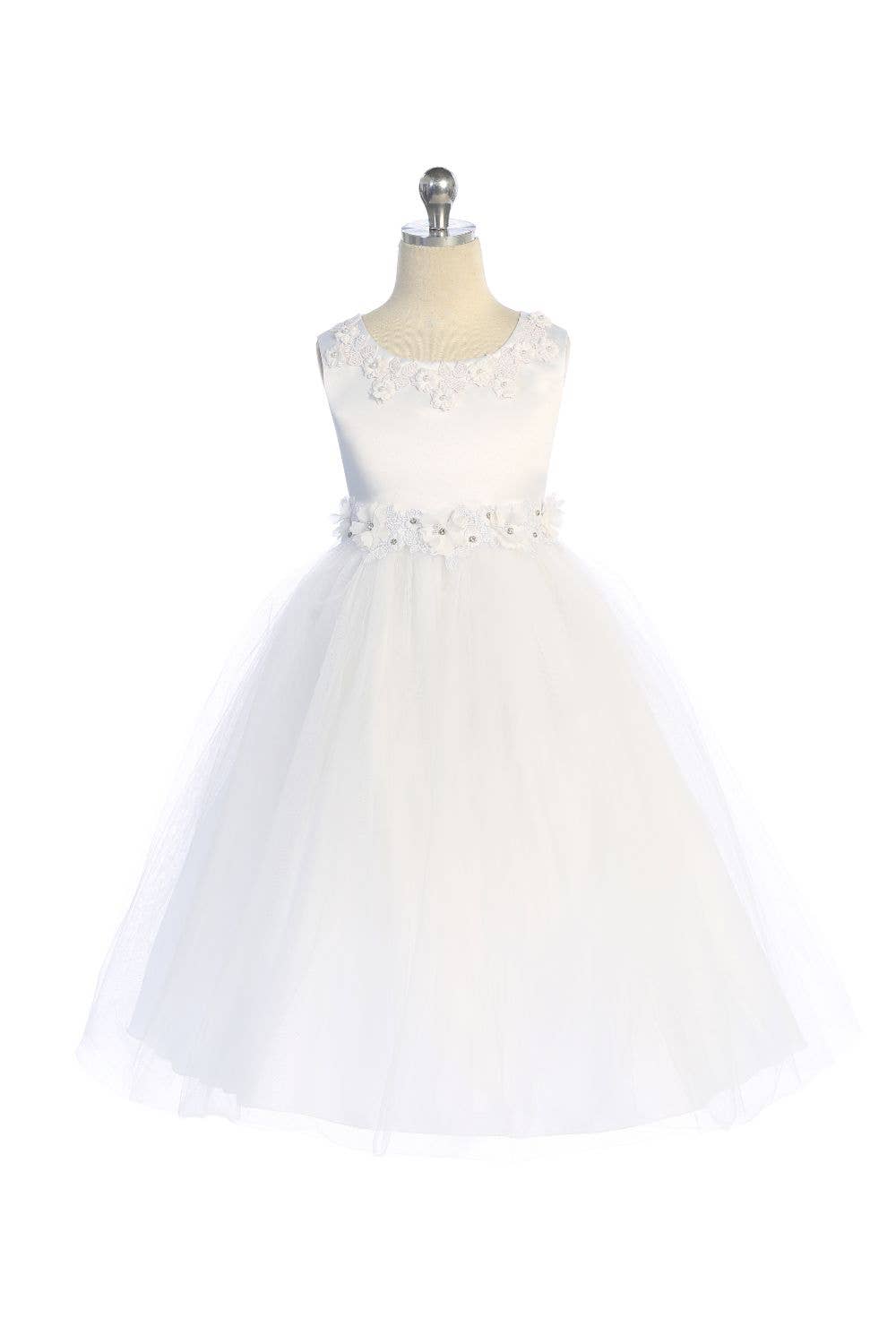 Luxurious Princess Ballgown Girls Dress with Floral Trim