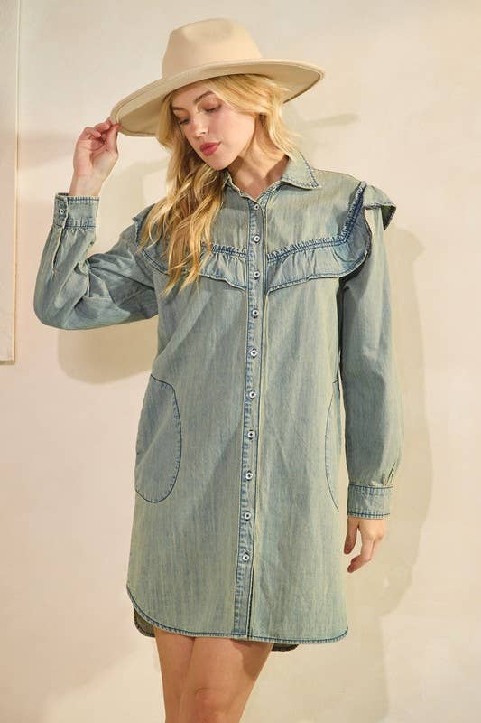 Denim Button-Up Mini Dress