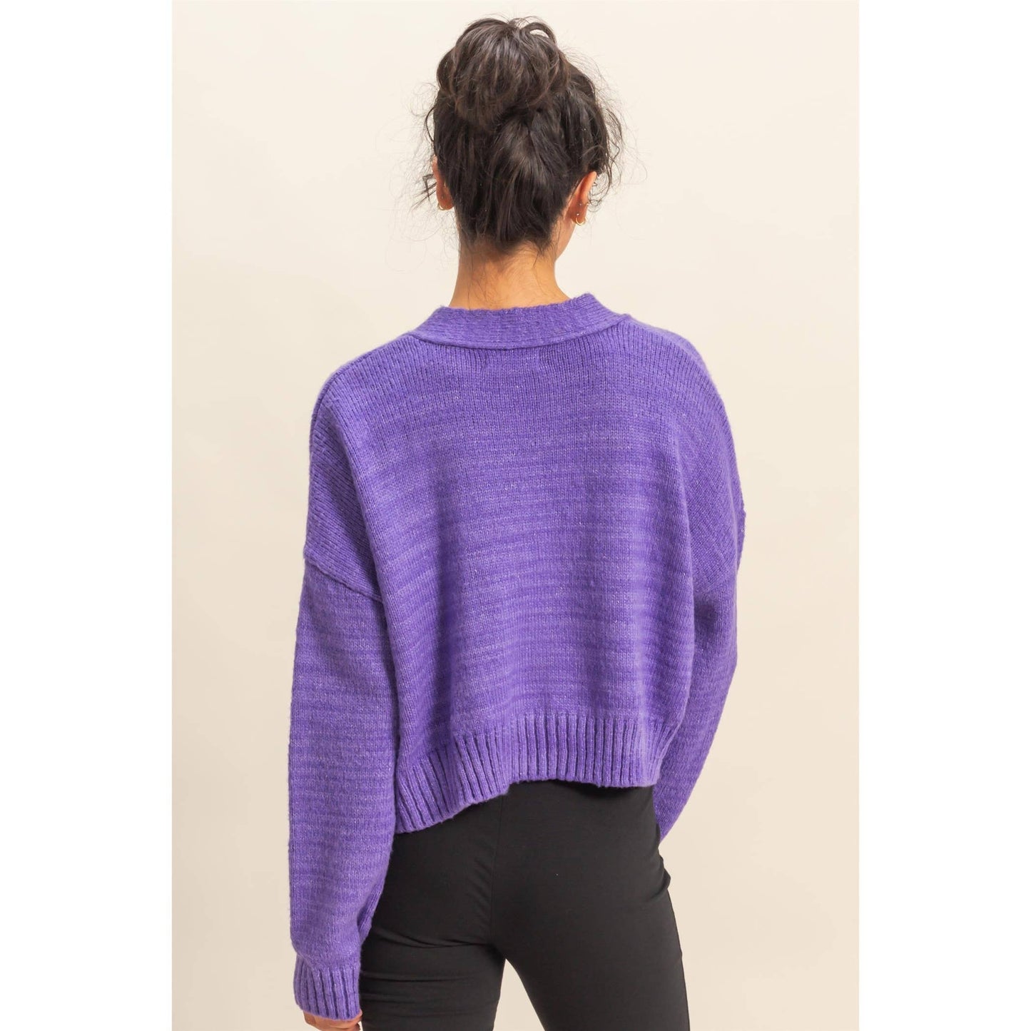 Drop Shoulder Cropped Cardigan Sweater
