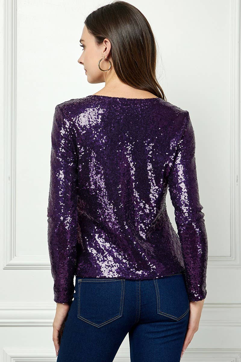 PLUM SEQUIN LONG SLEEVES TOP