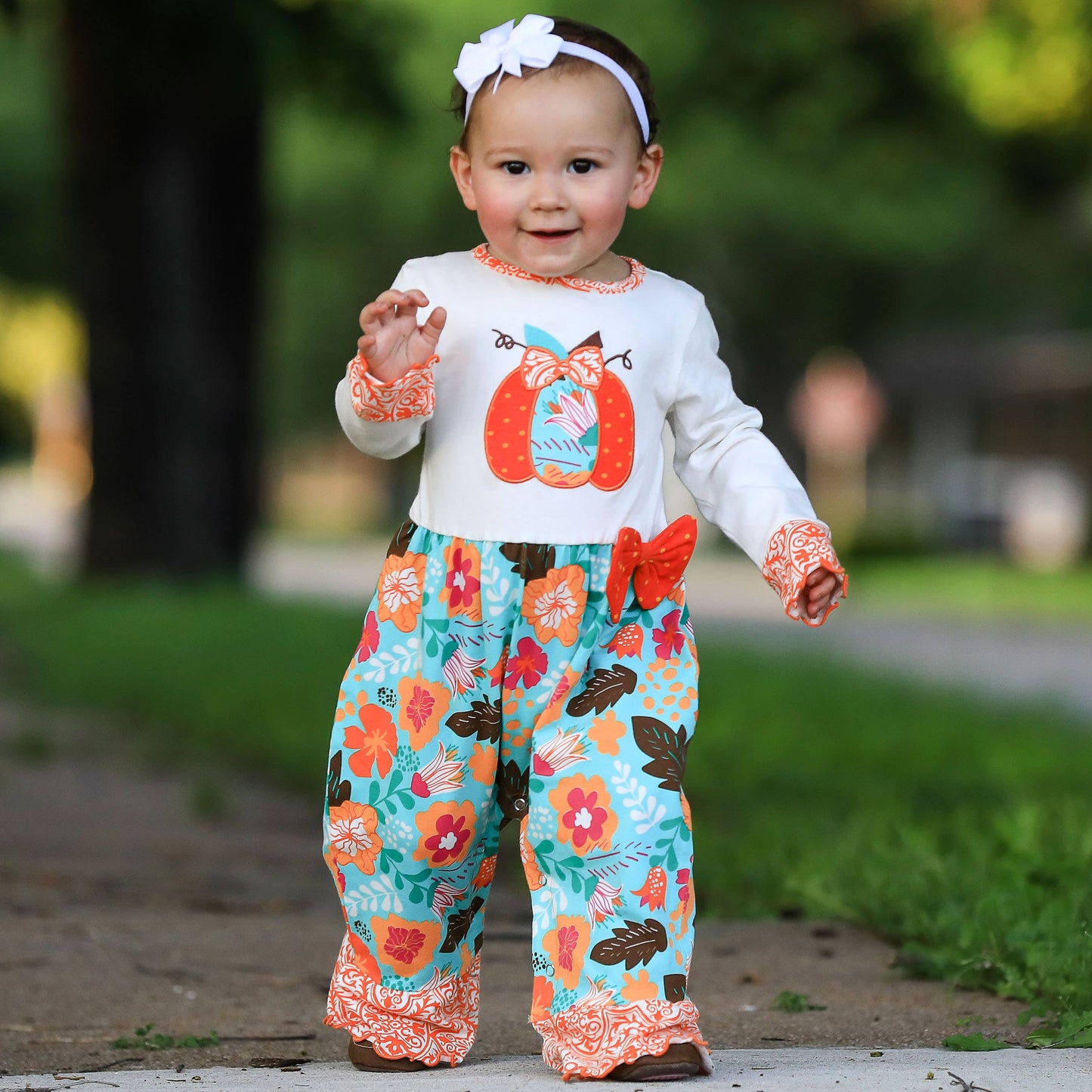 Baby Girls Thanksgiving Orange Pumpkin Romper