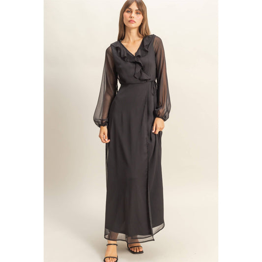 Long Sleeve Wrap Maxi Dress