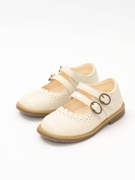 Double Buckle Mary Jane Hard Sole Shoes: Cloud White
